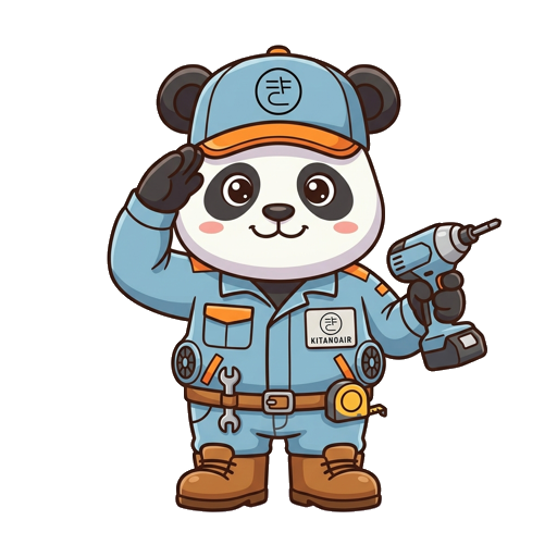 kitanoAirのマスコットキャラクター。作業着姿でご挨拶するパンダの整備士